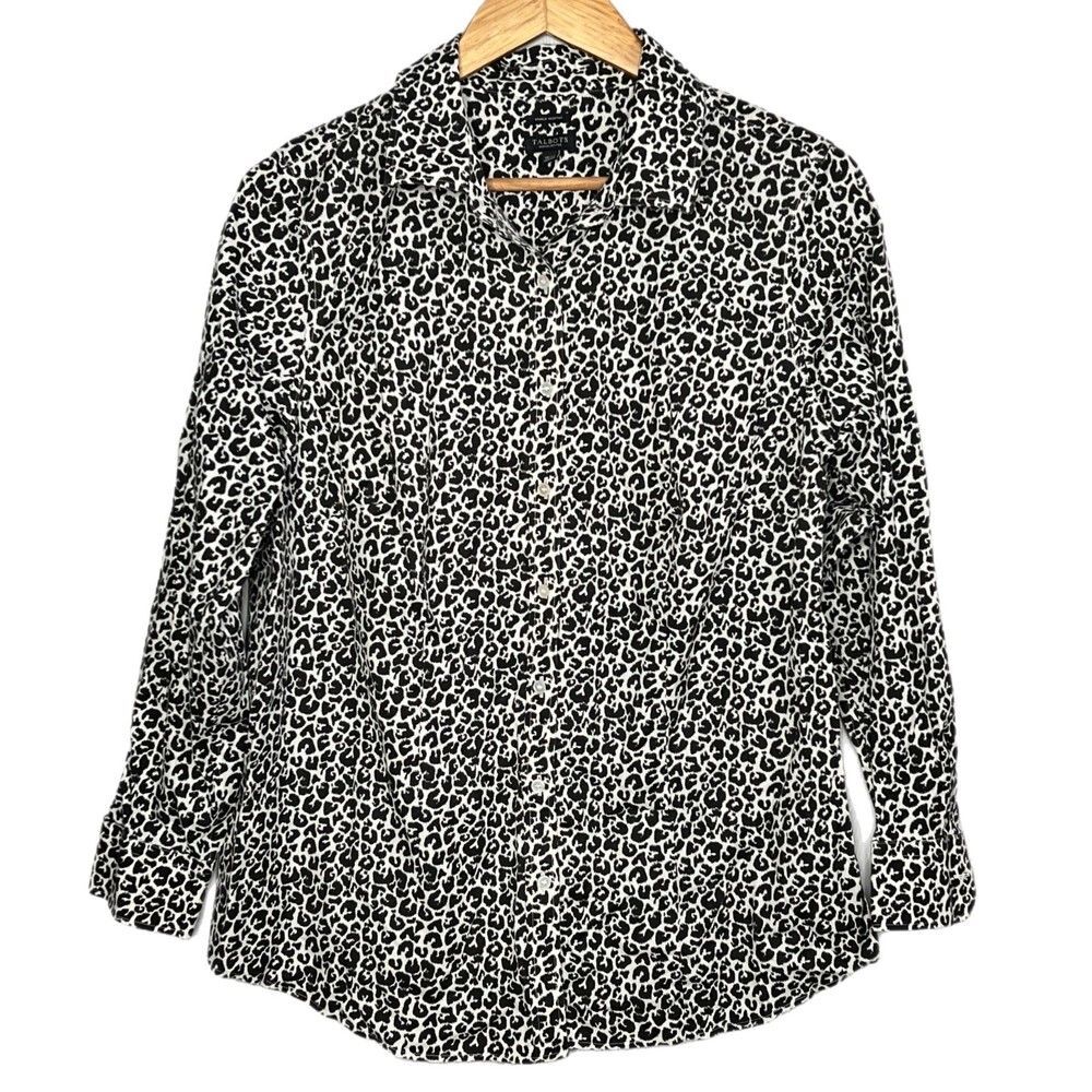 Animal Print Talbots button up Woman's top, shirt, Petite, Wrinkle Resistant